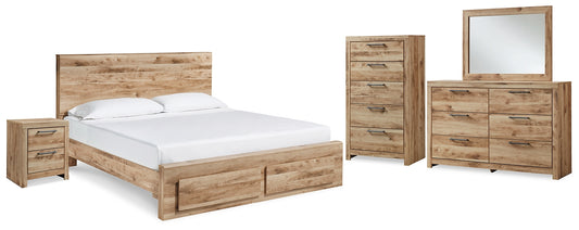 Hyanna Queen Panel Storage Bed, Dresser, Mirror, Chest and Nightstand