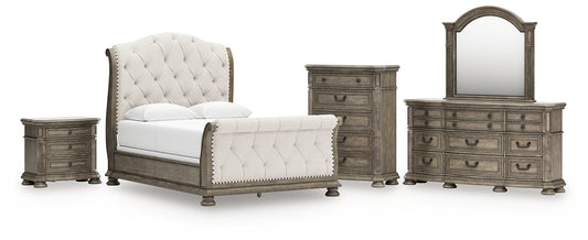 Ardenfield Queen Upholstered Sleigh Bed, Dresser, Mirror, Chest and Nightstand