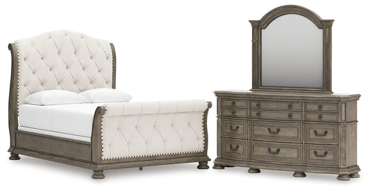 Ardenfield Queen Upholstered Sleigh Bed, Dresser and Mirror