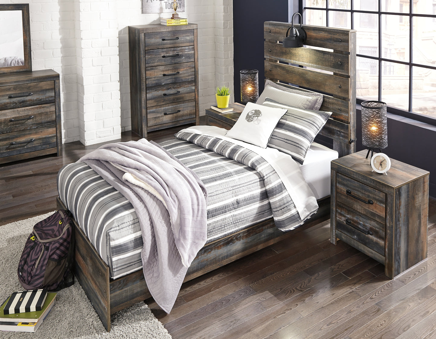 Drystan Twin Panel Bed, Dresser, Mirror, Chest and Nightstand