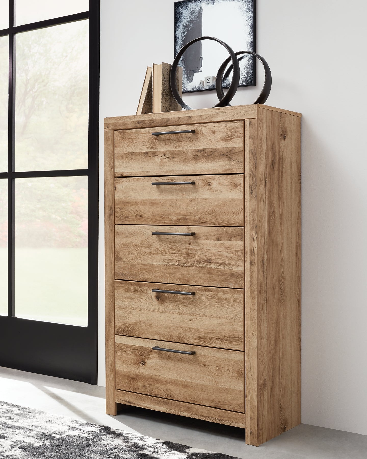Hyanna King Panel Storage Bed with 2 Under Bed Storage Drawers, Dresser, Mirror, Chest and Nightstand