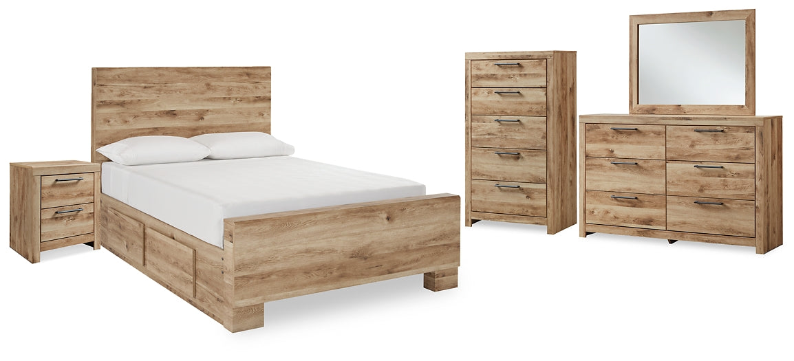 Hyanna Full Panel Bed with 2 Side Storage, Dresser, Mirror, Chest and Nightstand
