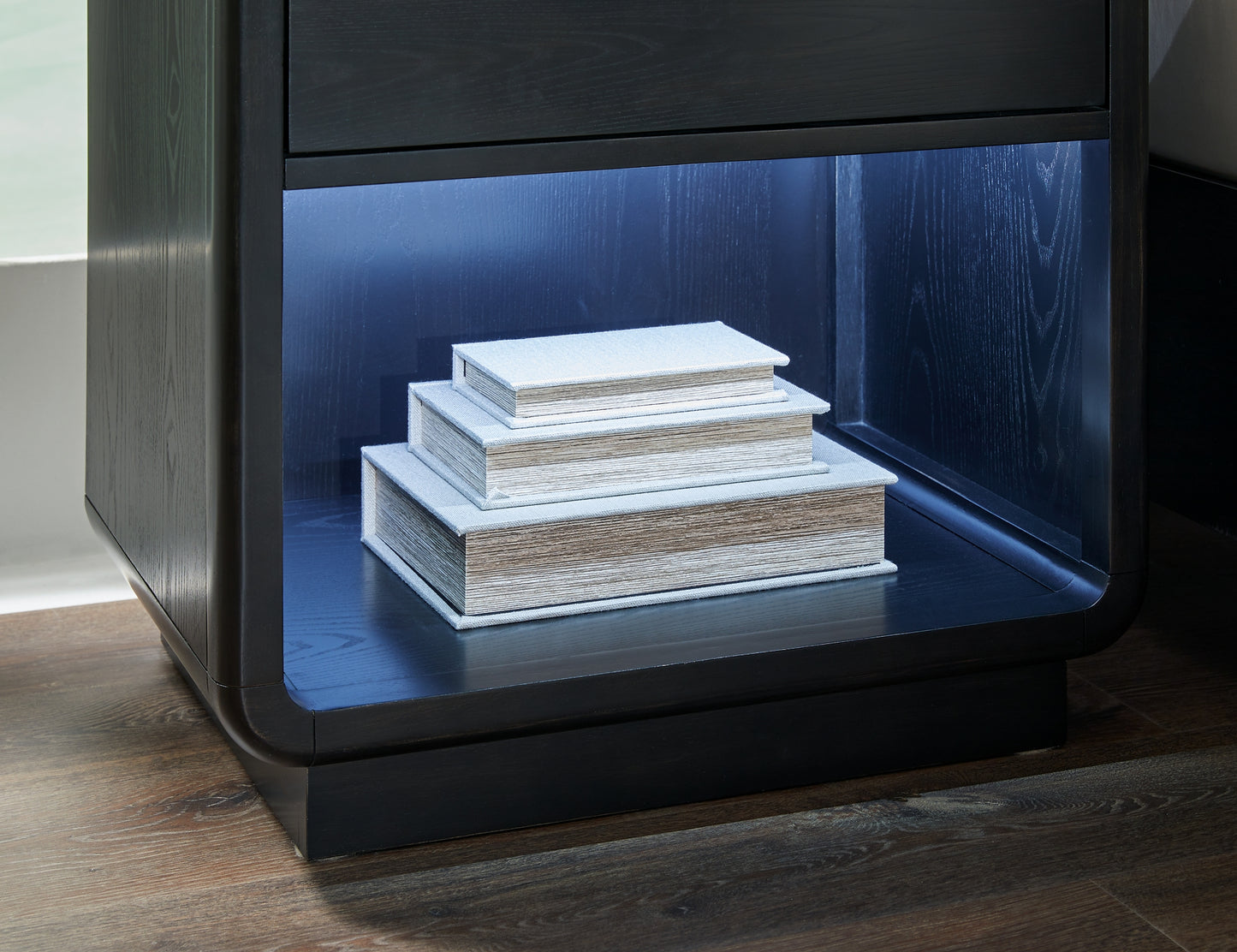 Rowanbeck California King Upholstered Panel Bed, Dresser, Mirror, Chest and Nightstand