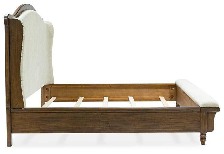 Sturlayne Queen Upholstered Panel Bed, Dresser and Mirror