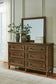 Sturlayne California King Upholstered Panel Bed, Dresser, Mirror and Nightstand