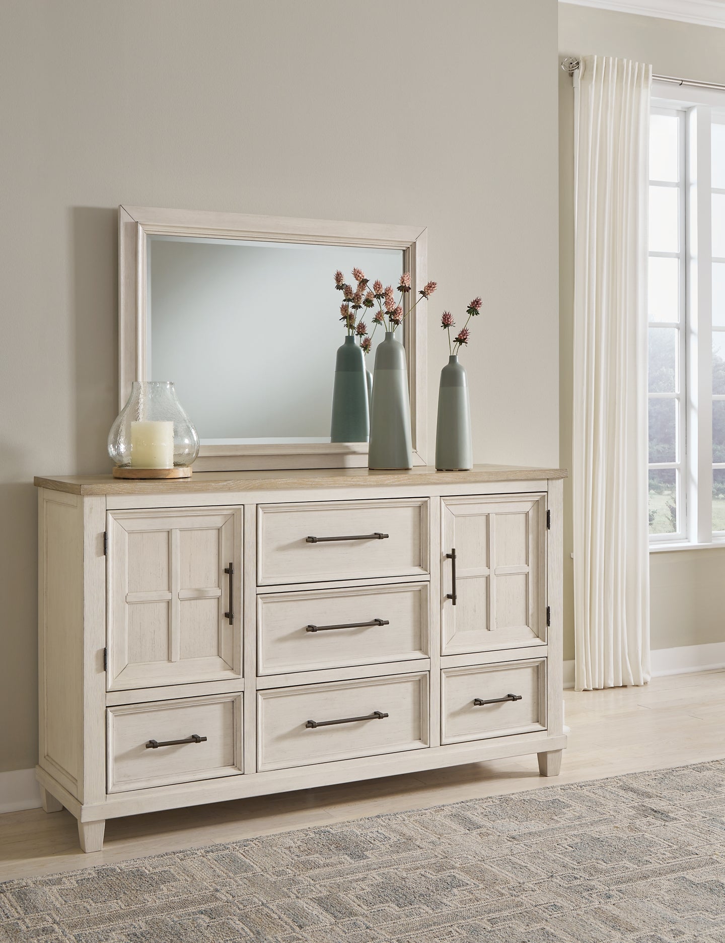 Shaybrock California King Panel Bed, Dresser, Mirror, Chest and Nightstand