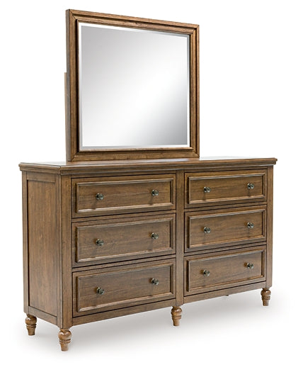 Sturlayne Queen Upholstered Panel Bed, Dresser, Mirror and Nightstand