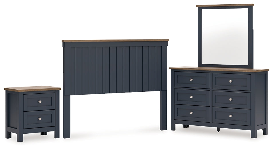 Landocken Queen Panel Headboard with Mirrored Dresser and Nightstand