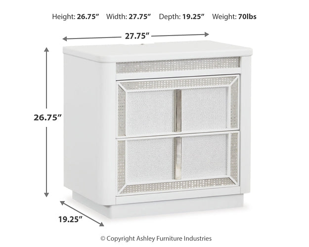 Chalanna California King Upholstered Storage Bed, Dresser, Mirror and Nightstand