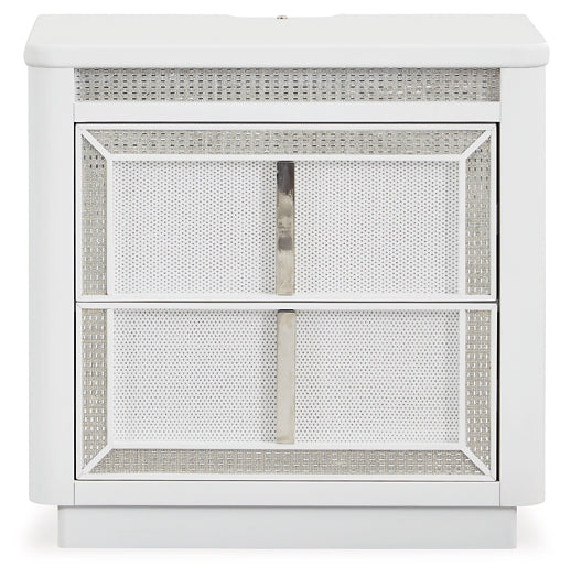 Chalanna California King Upholstered Storage Bed, Dresser, Mirror, Chest and Nightstand