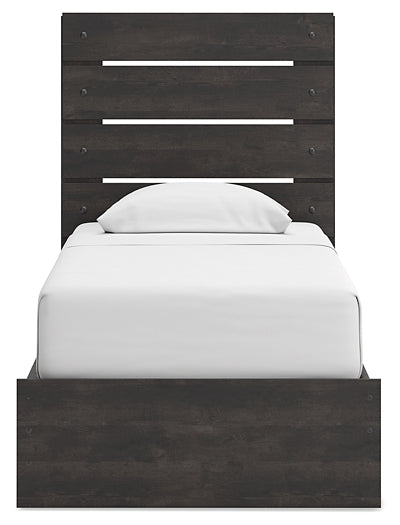 Hollivern Twin Panel Bed with Storage, Dresser, Mirror, Chest and Nightstand