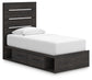 Hollivern Twin Panel Bed with Storage, Dresser, Mirror, Chest and Nightstand