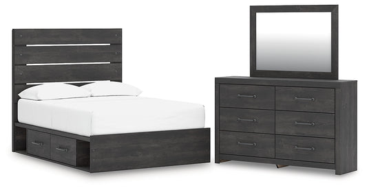 Hollivern Full Panel Bed with Storage, Dresser and Mirror