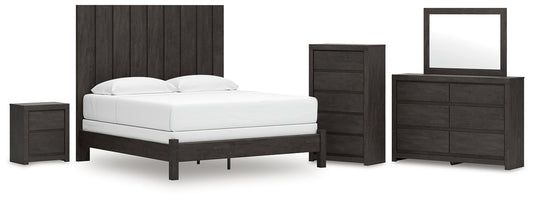 Fraluna King Panel Bed, Dresser, Mirror, Chest and Nightstand