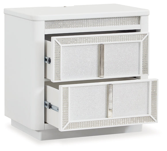 Chalanna King Upholstered Storage Bed, Dresser, Mirror and Nightstand