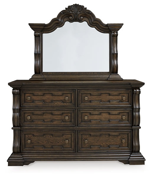 Maylee King Canopy Bed, Dresser, Mirror and Nightstand