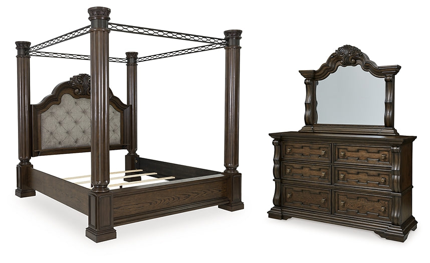 Maylee King Canopy Bed, Dresser and Mirror