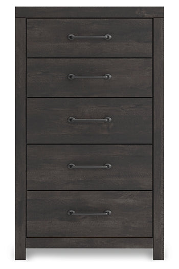 Hollivern King Panel Bed, Dresser, Mirror, Chest and Nightstand