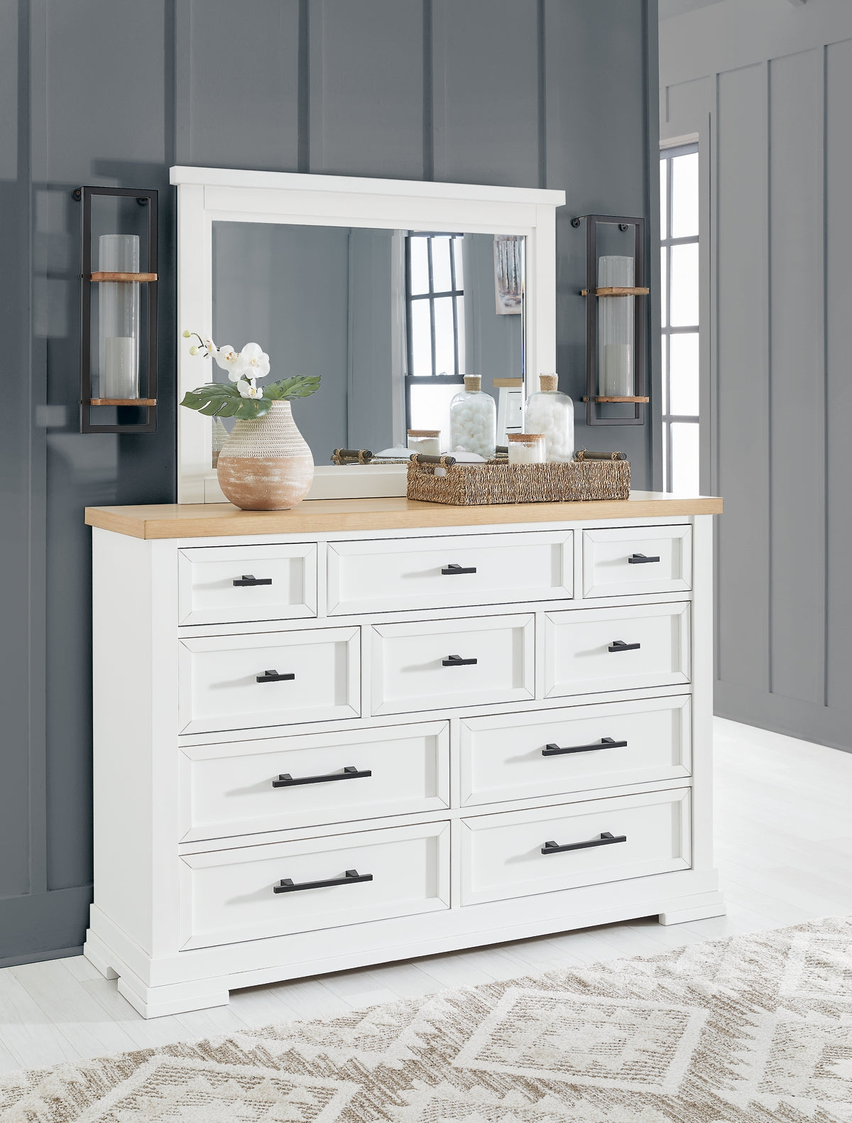 Ashbryn King Panel Storage Bed, Dresser and Mirror