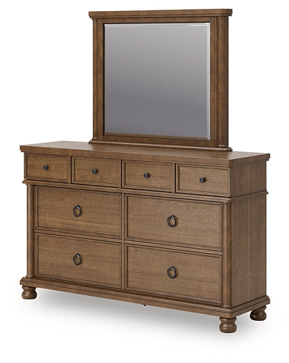Rowlenstown Queen Poster Bed with Mirrored Dresser and Nightstand