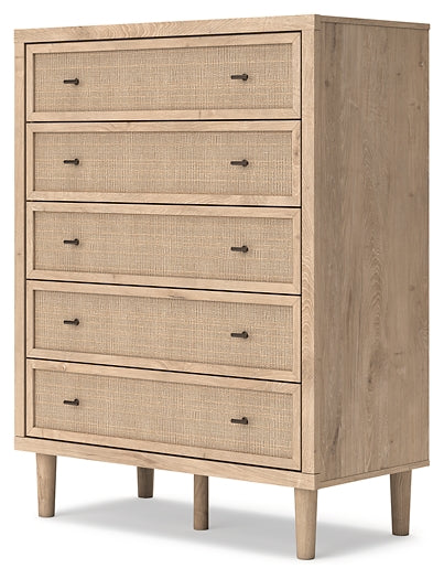 Cielden California King Upholstered Bed with Roll Slats, Dresser, Mirror, Chest and Nightstand