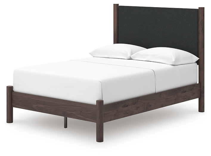Pamytta Full Upholstered Panel Platform Bed, Dresser and Mirror