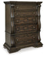 Maylee California King Canopy Bed, Dresser, Mirror, Chest and Nightstand