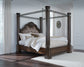 Maylee California King Canopy Bed, Dresser, Mirror, Chest and Nightstand