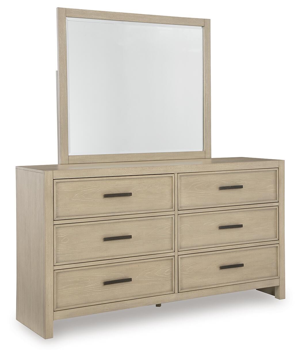Calmoro Queen Bookcase Bed with Mirrored Dresser